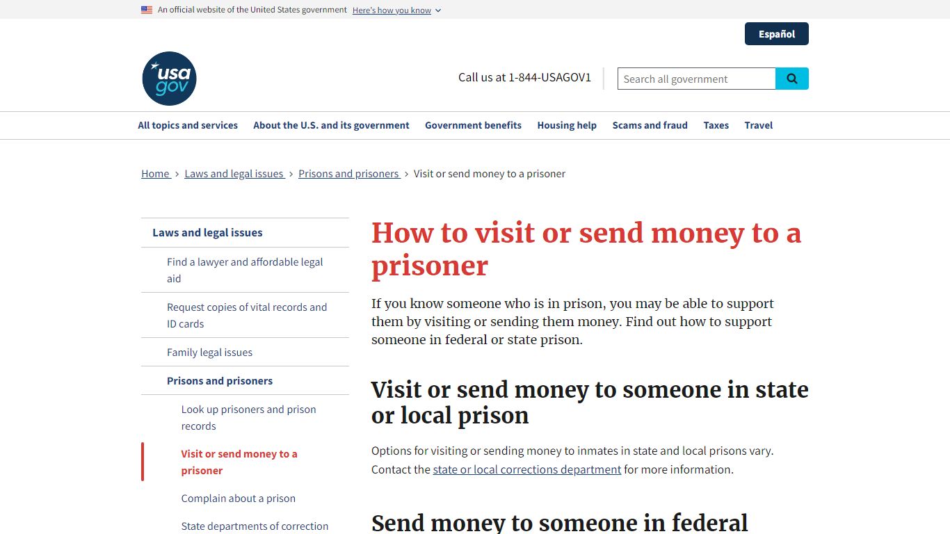 How to visit or send money to a prisoner | USAGov